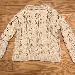 Mock Neck Cream Cable Knit Sweater
